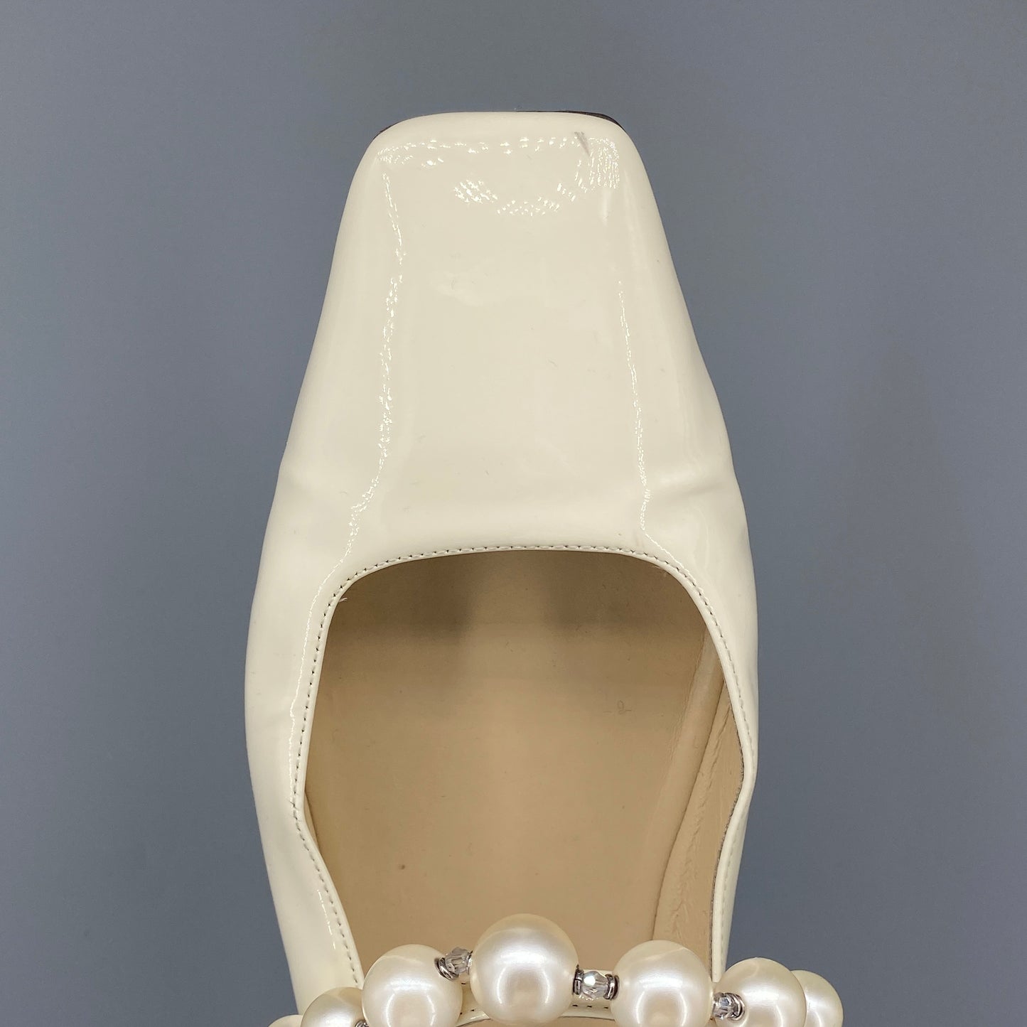 Jimmy Choo Pearl Strap Patent Flat Shoes Size 41 Cream