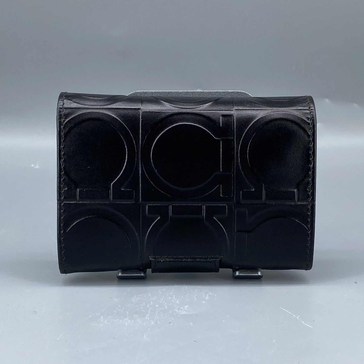 Ferragamo Black Embossed Gancini Short Wallet with Keyring