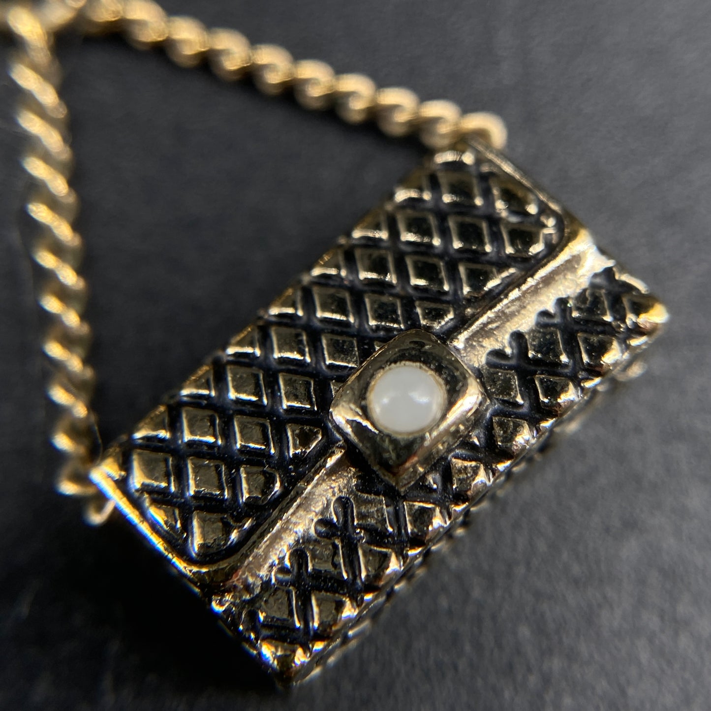 Chanel Vintage Gold Mini Quilted Flap Bag Pendant Necklace