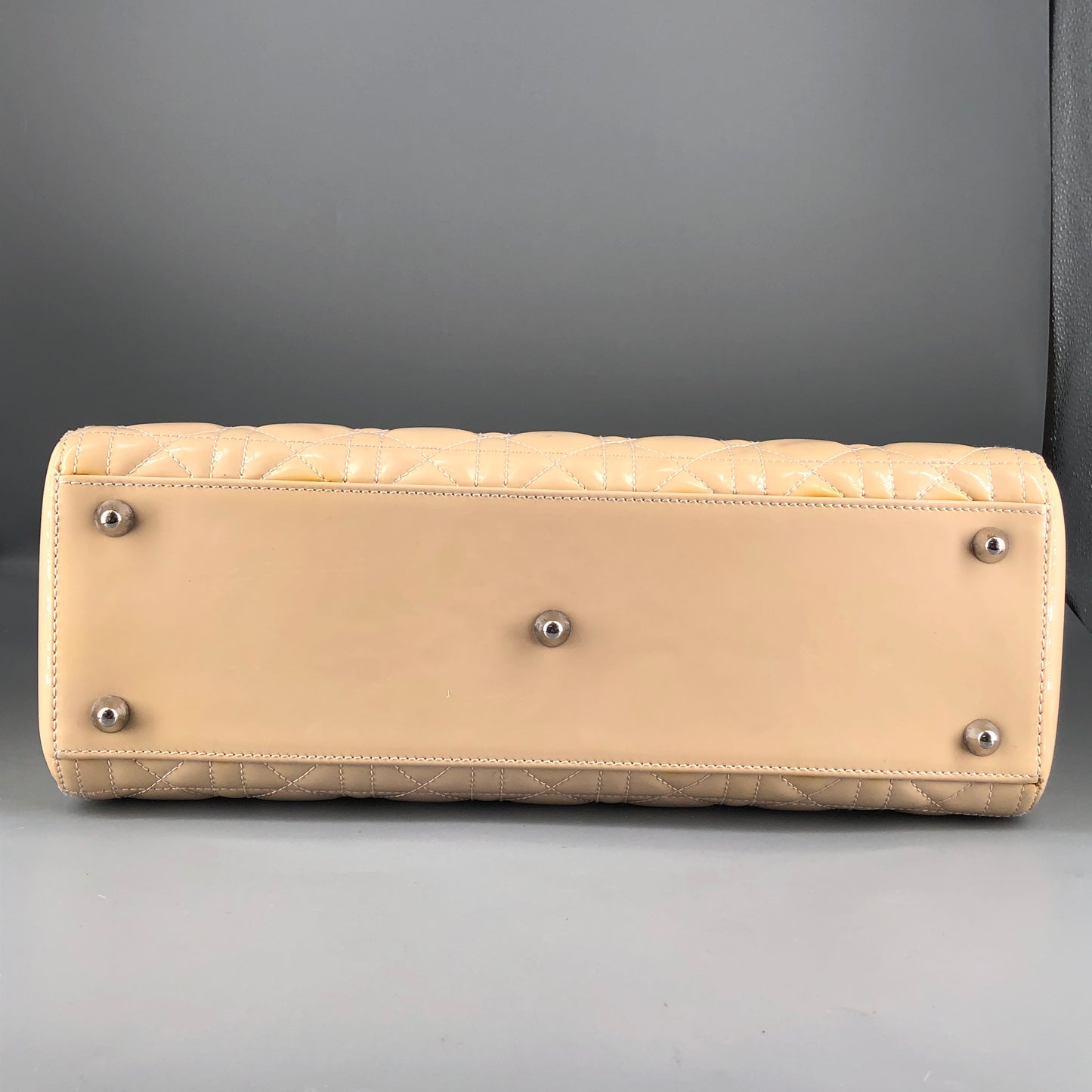 Christian Dior Lady Dior Large Cannage Patent Leather Handbag Nude