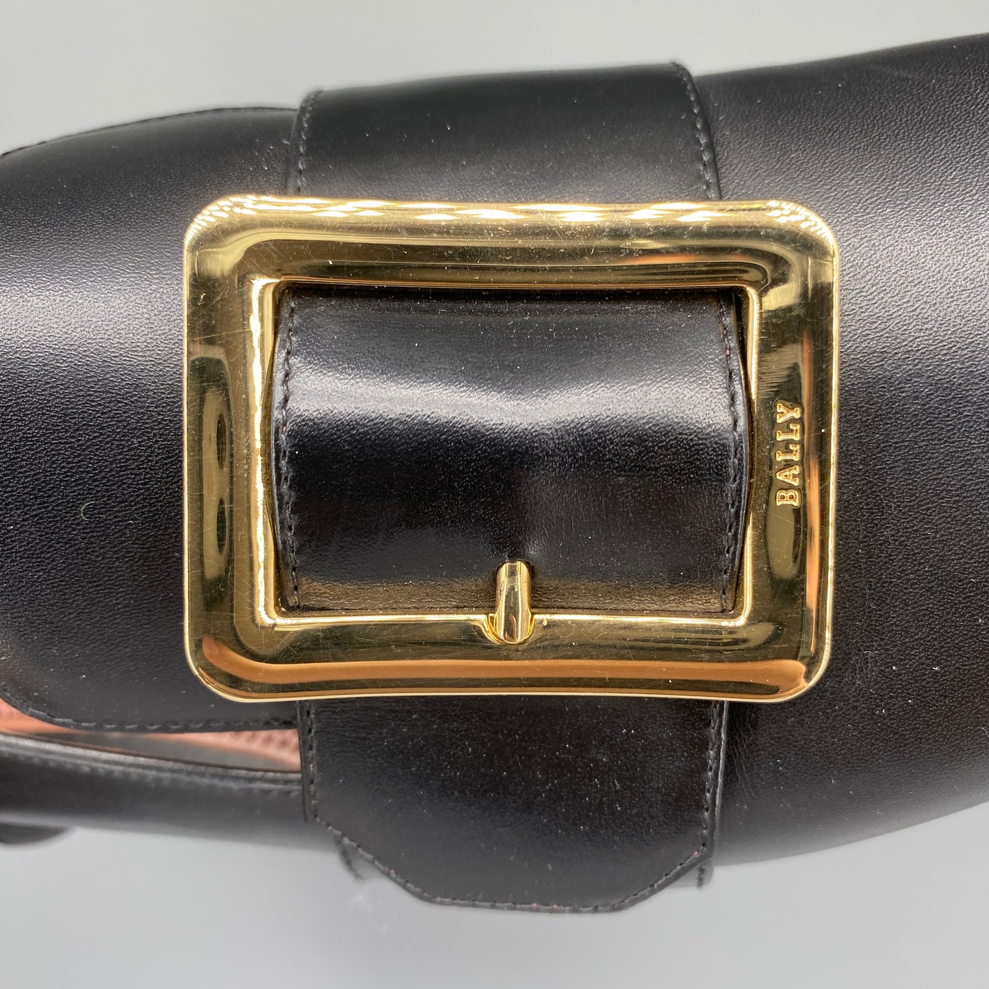 Bally Women's Black Leather Square Buckle Slip-On Loafer Flats Size 38.5