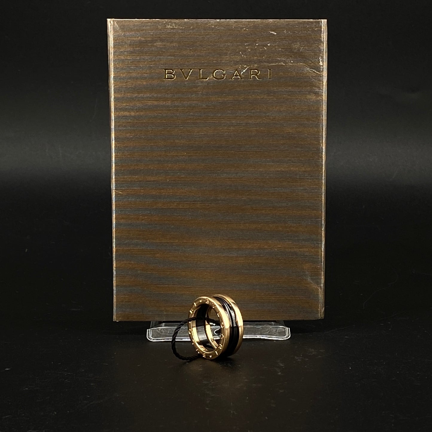 Bvlgari B.zero1 AU750 Yellow Gold Black Ceramic Band Ring Size 53mm