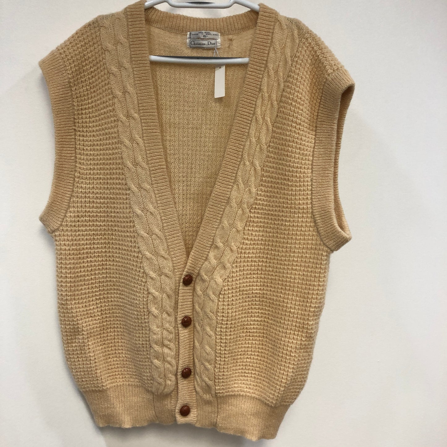Christian Dior Skin Color Cable Knit Button Vest Size XL