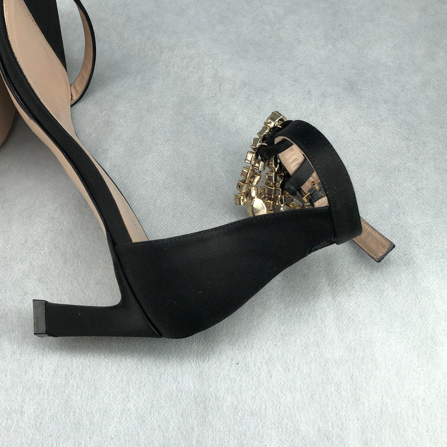 Stuart Weitzman Women's Crystal Tassel Ankle Strap Sandals Black Size 6