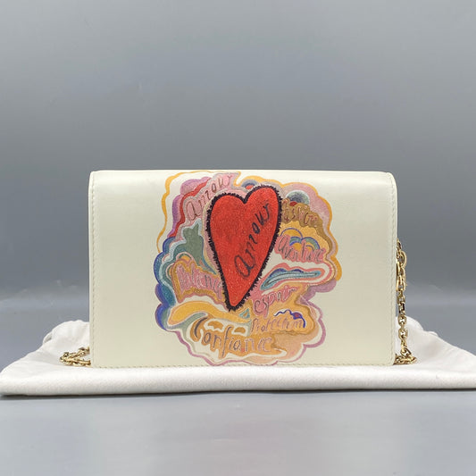 Christian Dior Cream Leather Valentine’s Limited Embossed Heart WOC Crossbody Bag