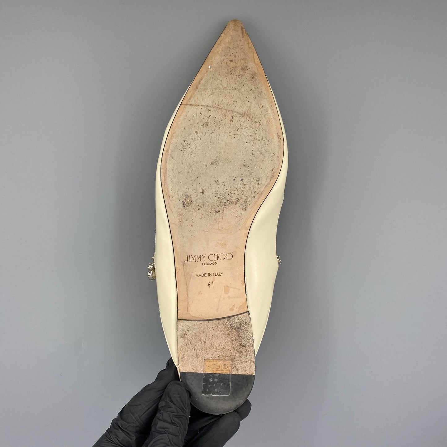 Jimmy Choo Women's Crystal Strap Patent Mules Size 41 Cream