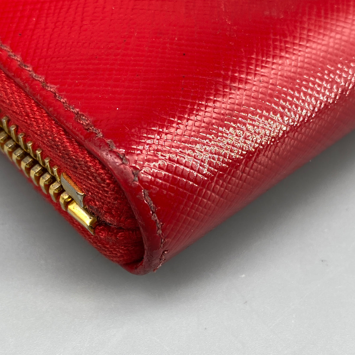 Prada Red Saffiano Leather Zip Around Long Wallet