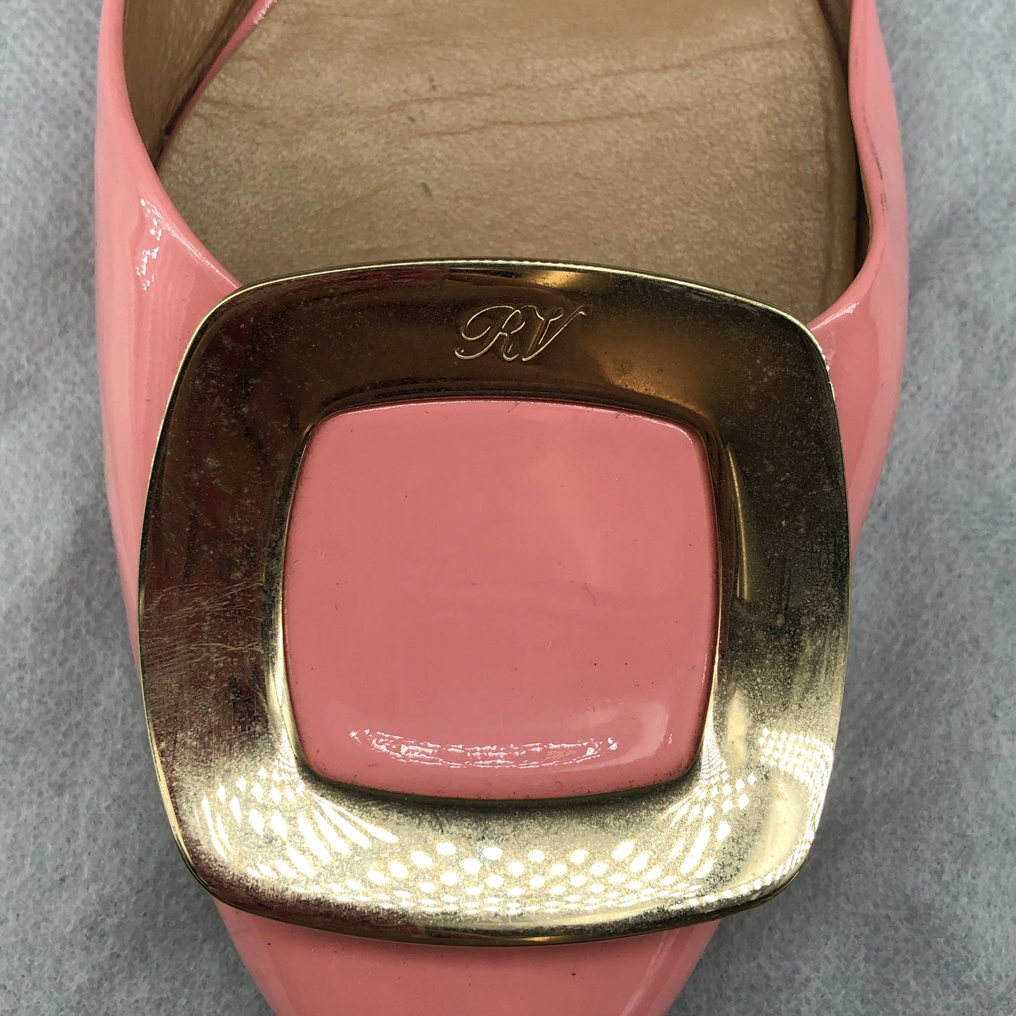 Roger Vivier Blush Pink Patent Leather Square Buckle Flat Shoes 37