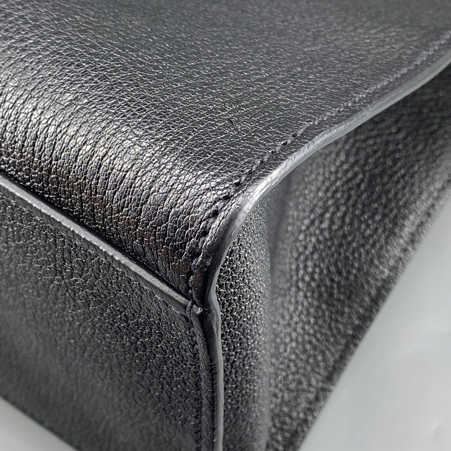 Miu Miu Black Grain Leather Crystal Ornament Top Handle Tote Bag