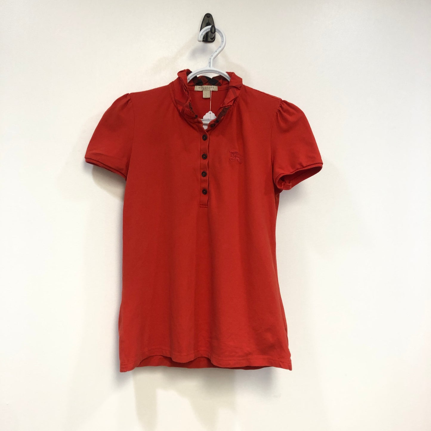 Burberry Red Ruffle Collar Puff Short Sleeve Polo Top Size S