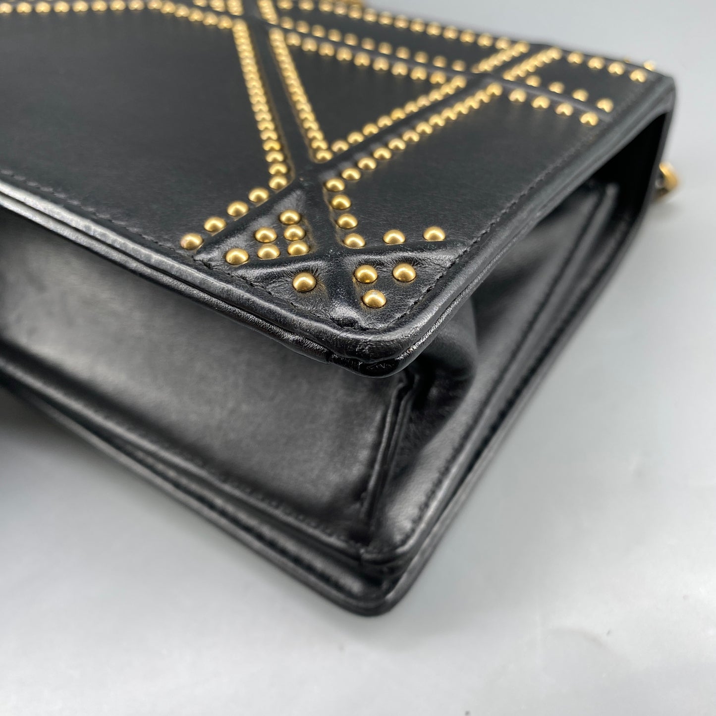 Christian Dior Gold Stud Detail Black Calfskin Diorama Flap Shoulder Bag