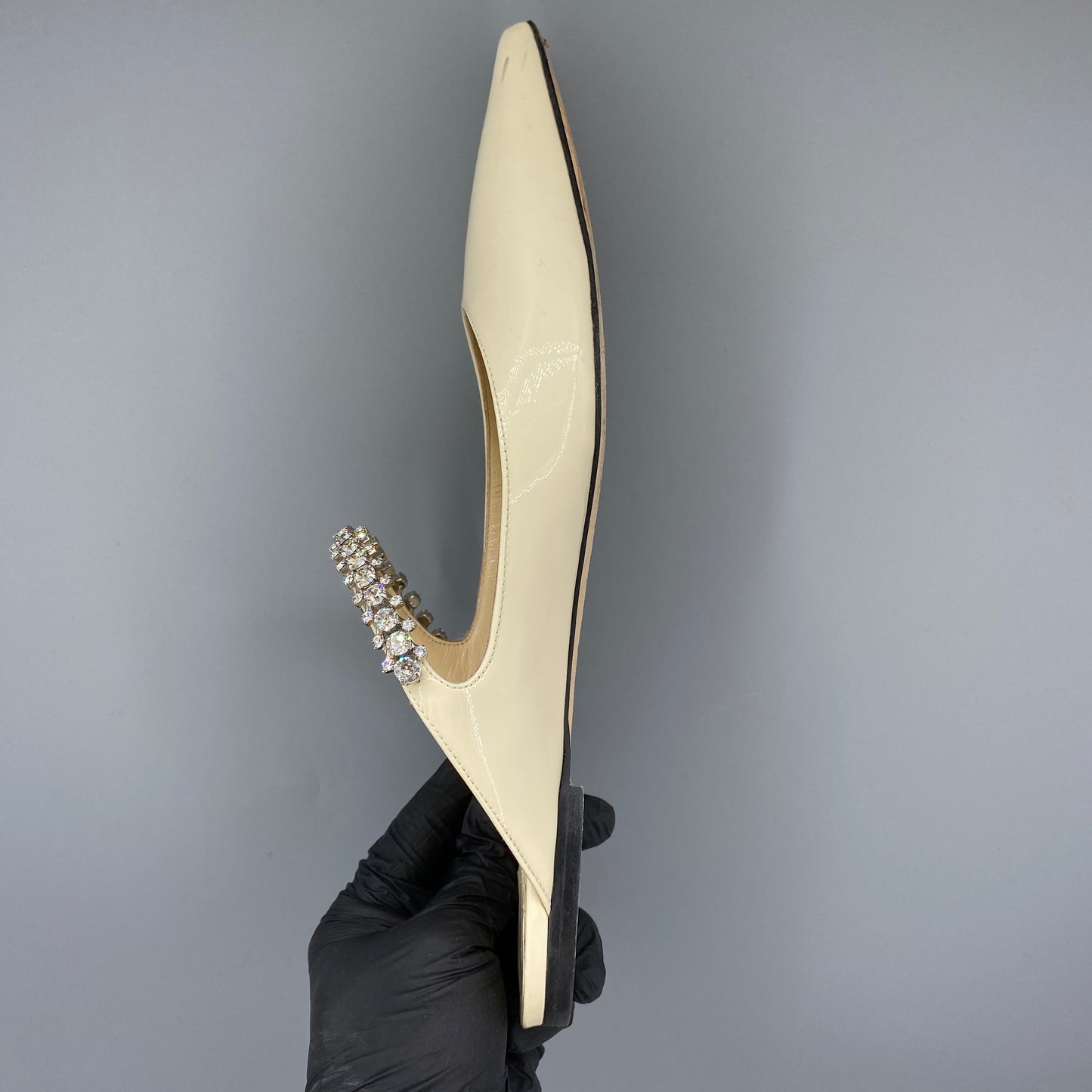 Jimmy Choo Women's Crystal Strap Patent Mules Size 41 Cream