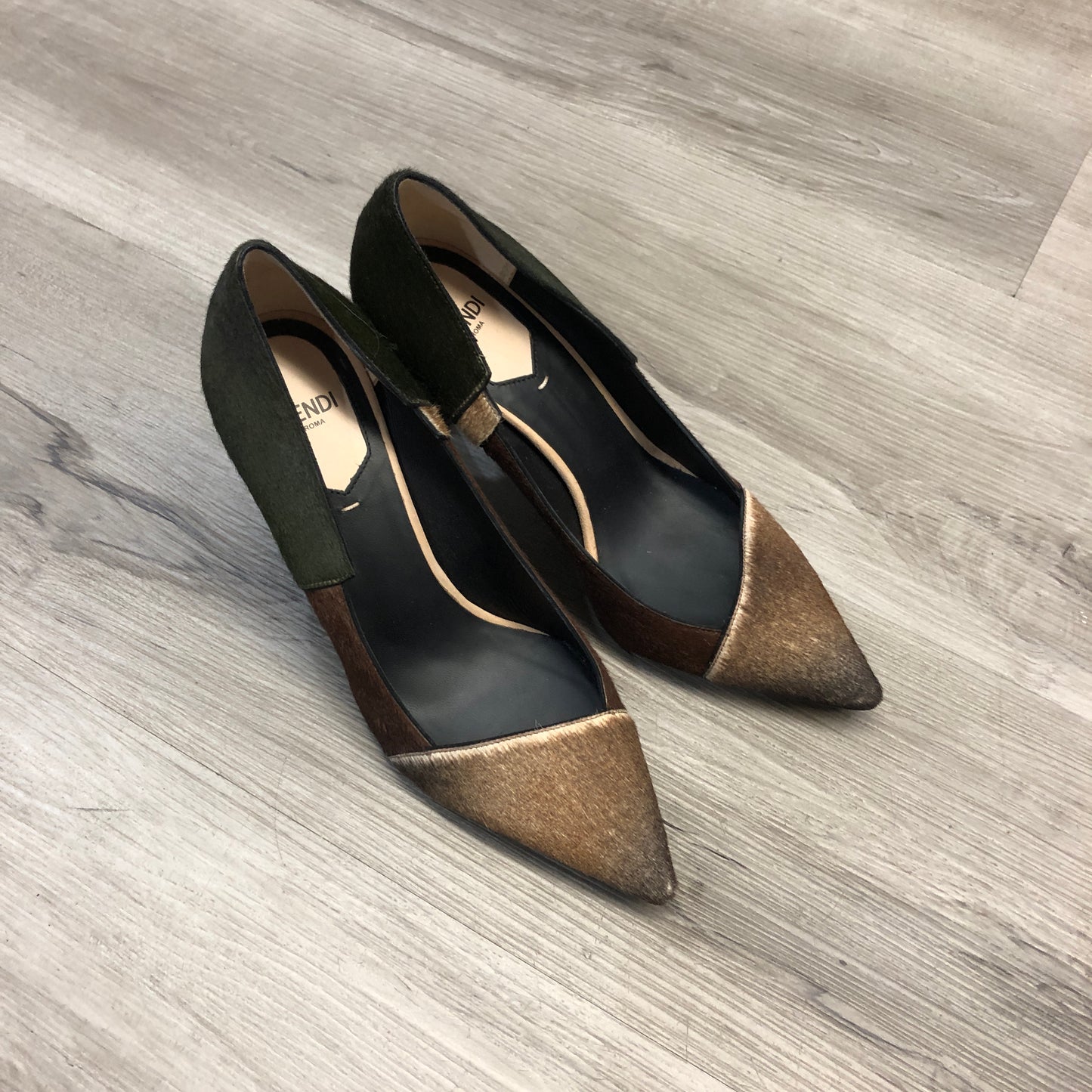 Fendi Women's Brown/Black Two-Tone Pointed Toe Kitten Heels Size 36.5