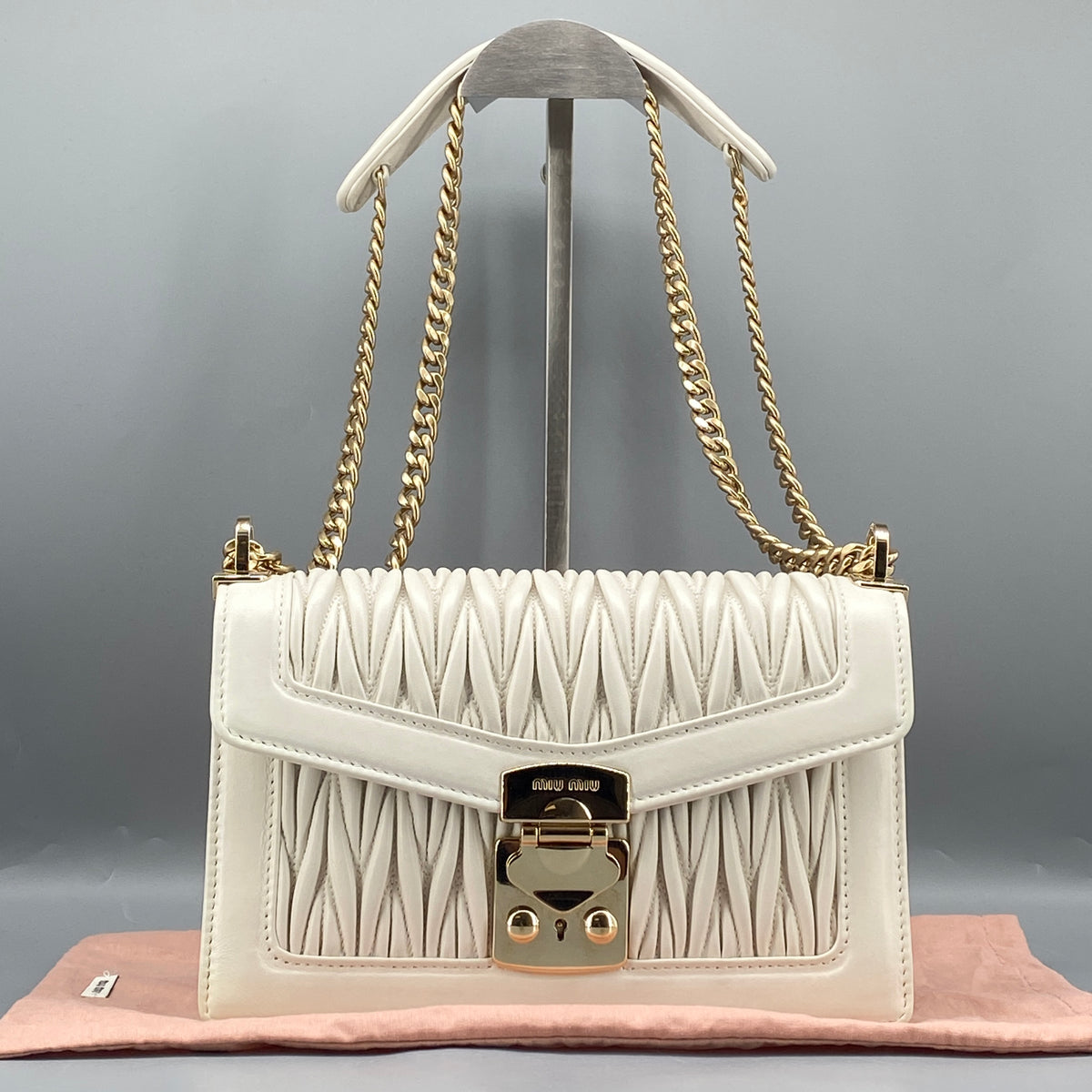 Miu Miu Confidential Matelassé  Crossbody Bag White Leather