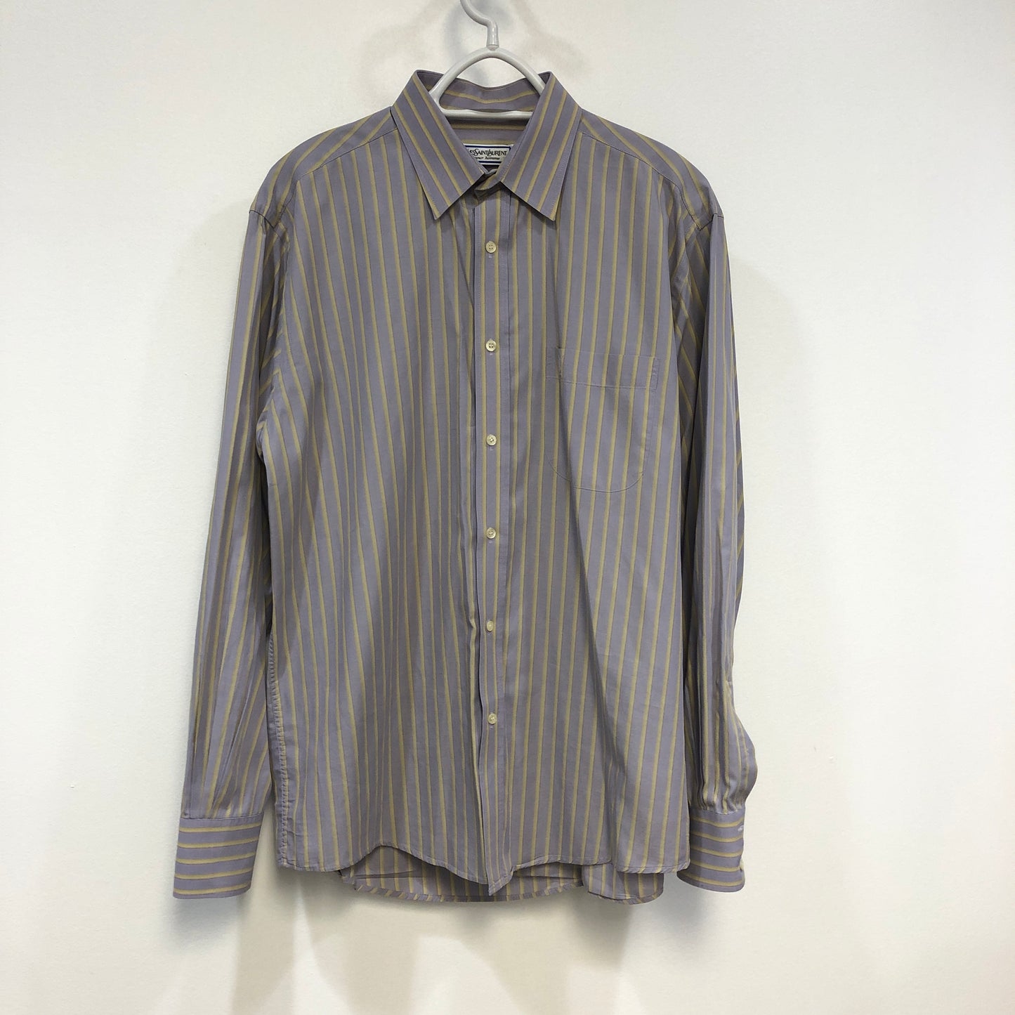 Saint Laurent Lavender & Light Yellow Striped Cotton Button-Down Shirt