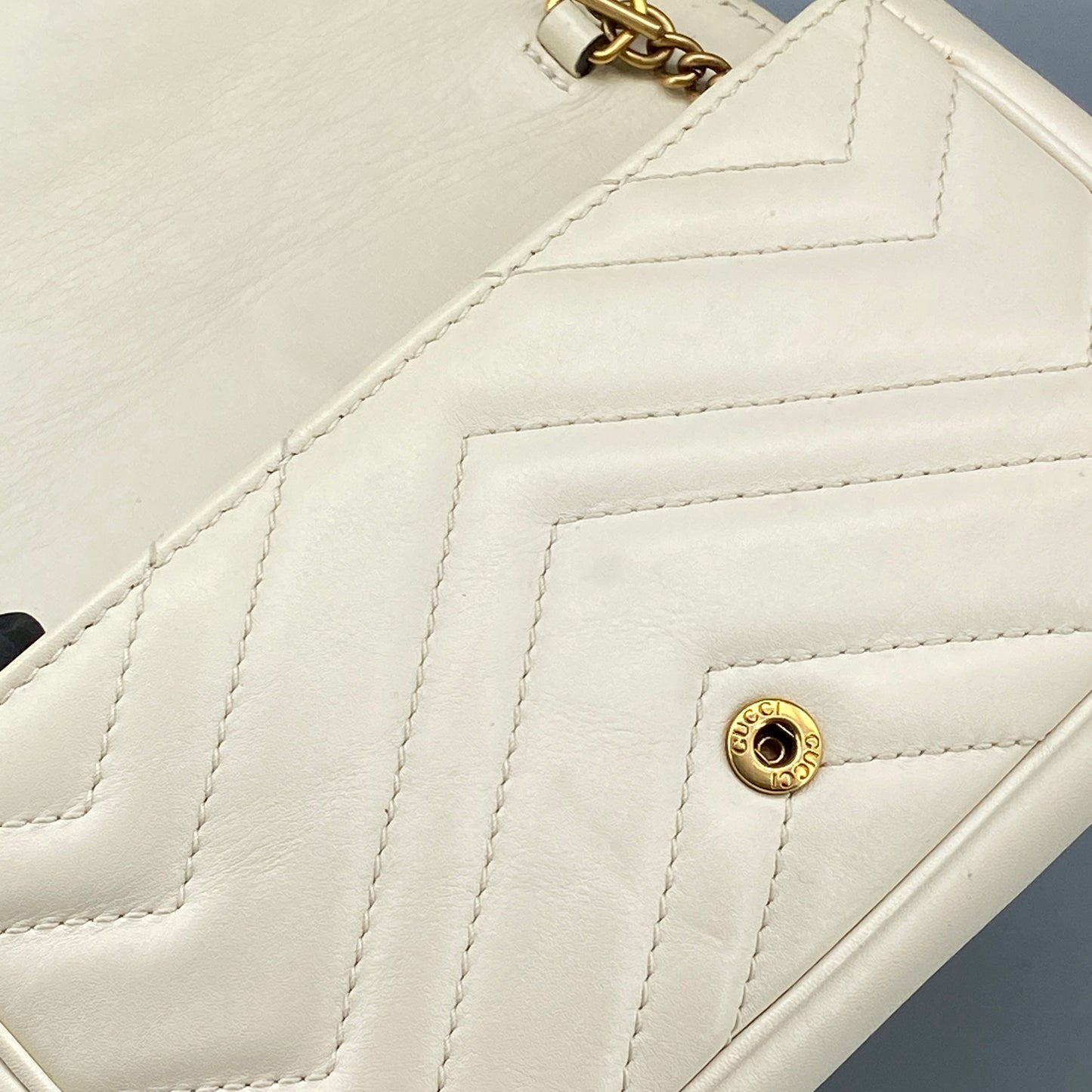 Gucci Cream Leather GG Marmont Mini Shoulder Bag