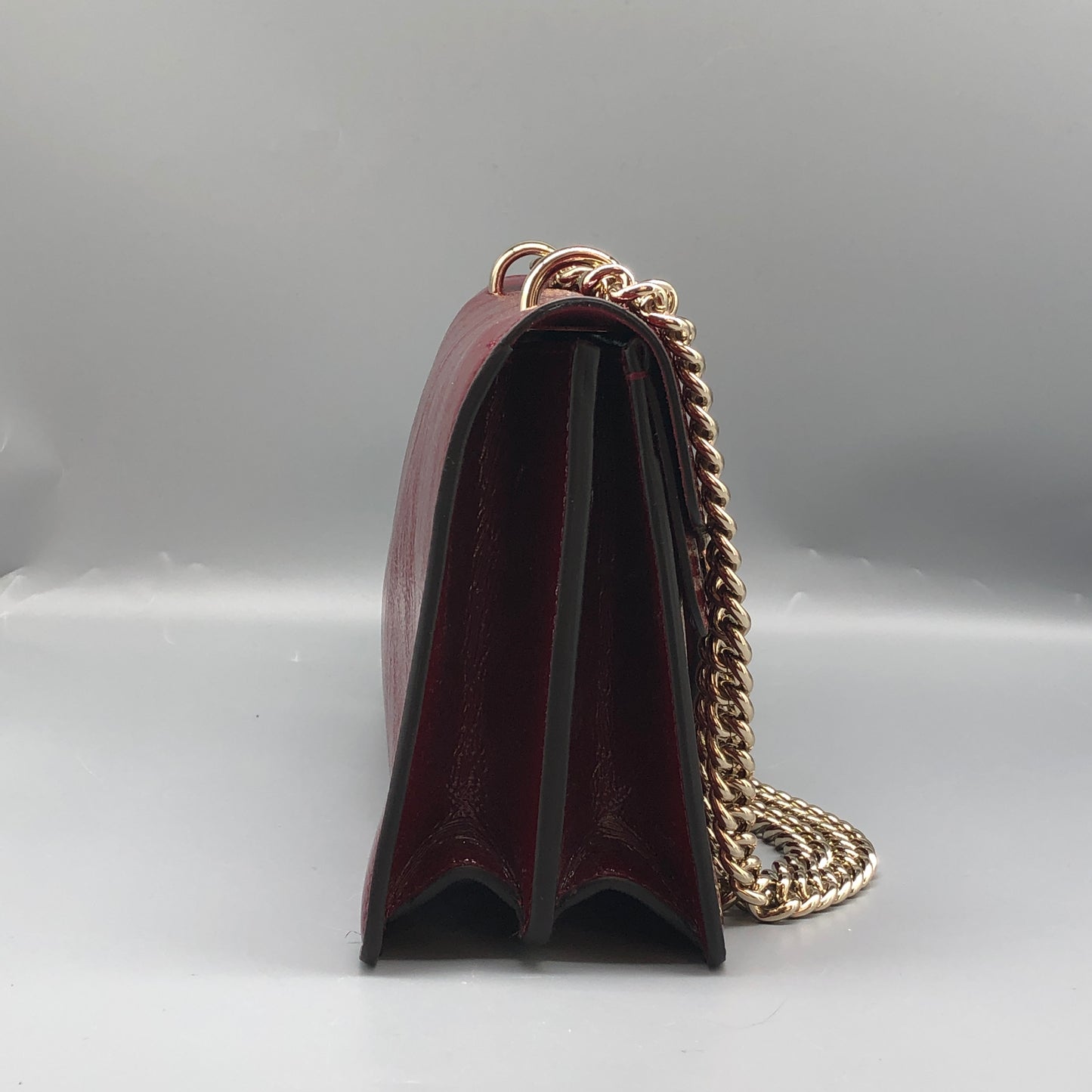 Gucci 2025 Dionysus Patent Leather Shoulder Bag Dark Red