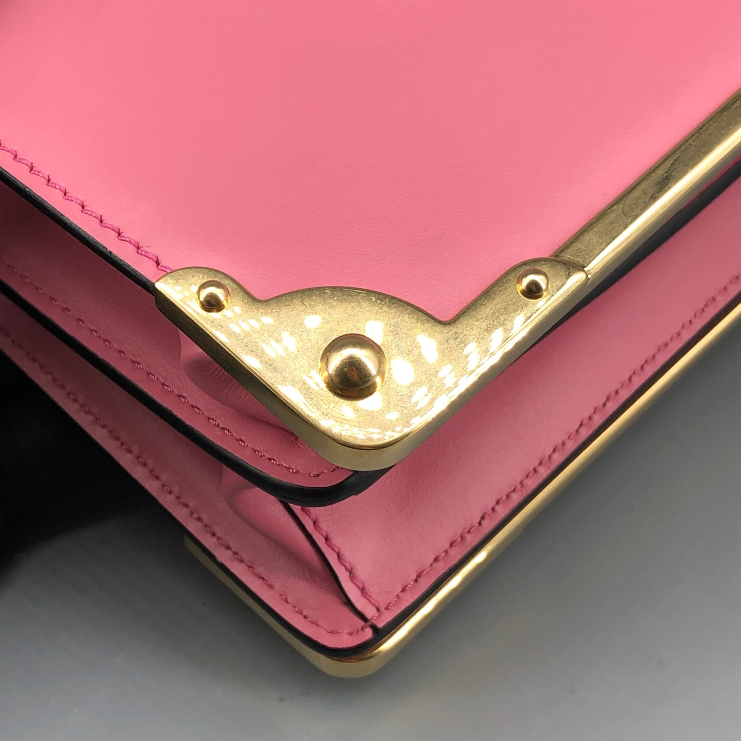 Prada Cahier Studded Leather Crossbody Shoulder Bag Pink Black