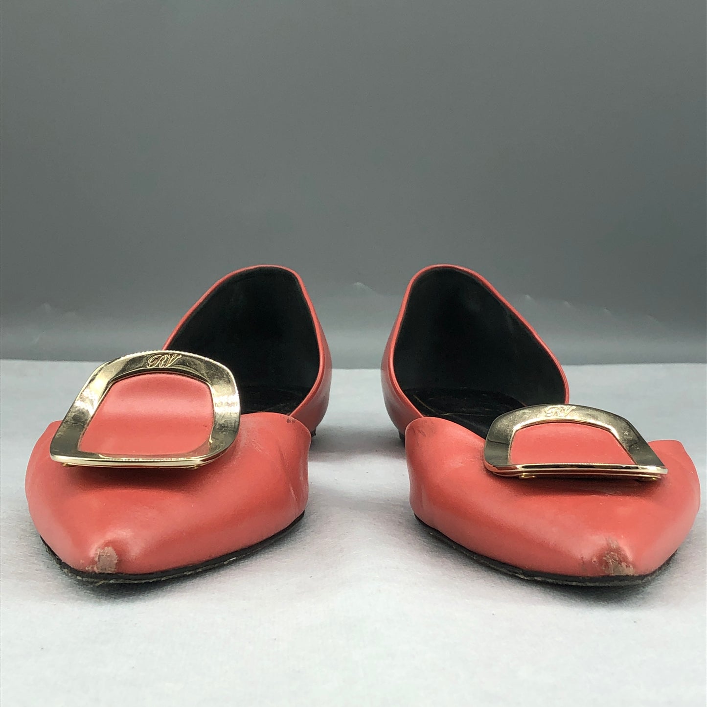 Roger Vivier Women's Strass Buckle D'Orsay Flats Size 39.5 Salmon Pink