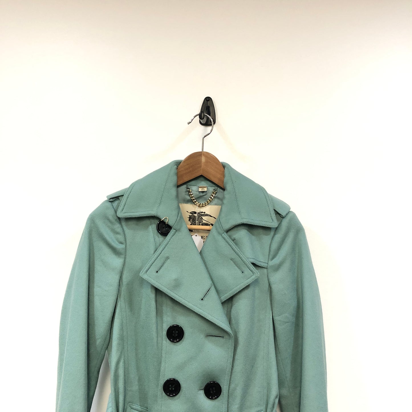 Burberry The Sandringham Tiffany Blue Cotton Trench Coat Size UK 6