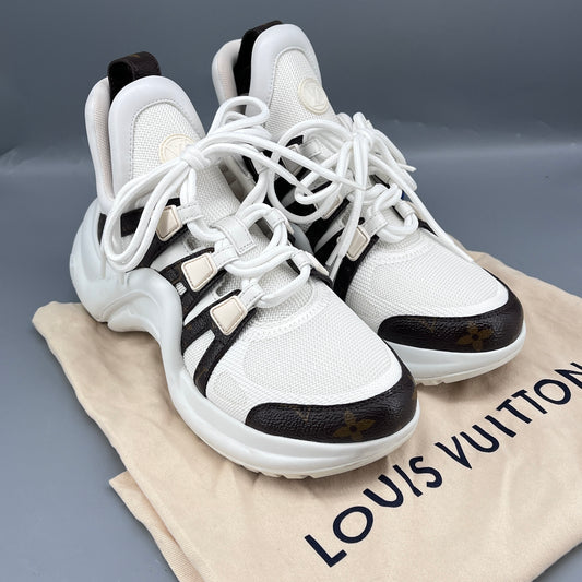 Louis Vuitton White & Brown Mesh & Leather Archlight Sneakers size 37