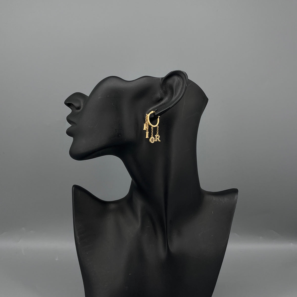 Christian Dior Gold Tone Crystal Letter Hoop Earrings