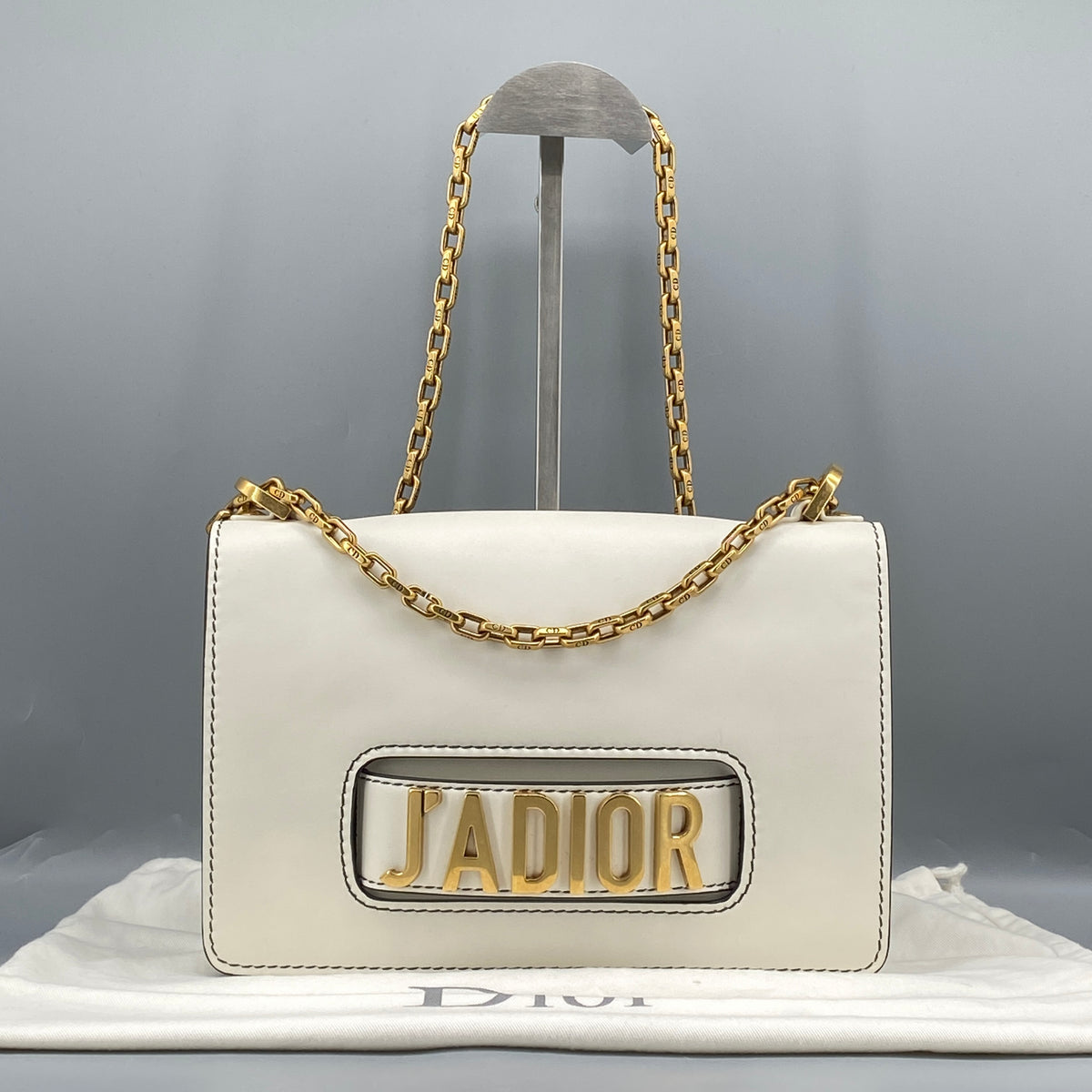 Christian Dior Calfskin J'Adior Chain Flap Bag Off White