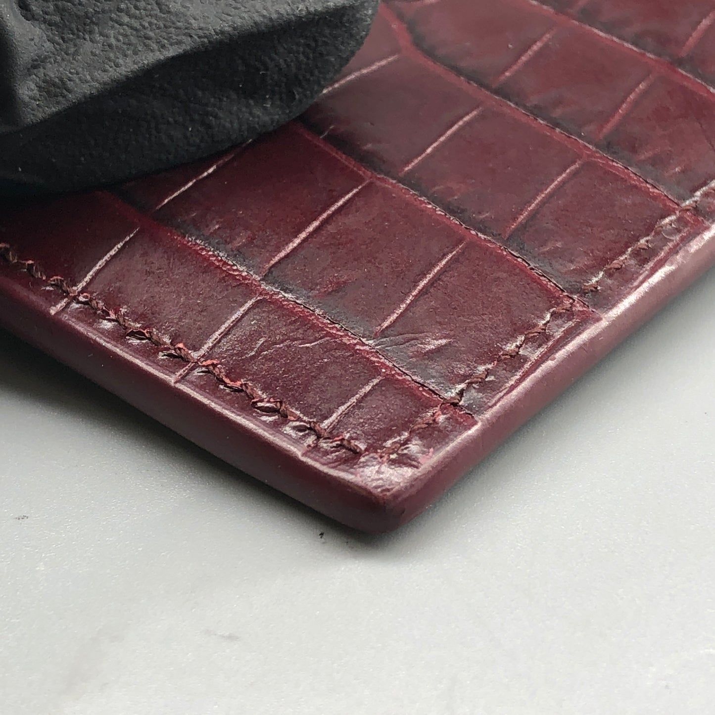 Saint Laurent Cassandre Card Holder Dark Red Croc-Embossed