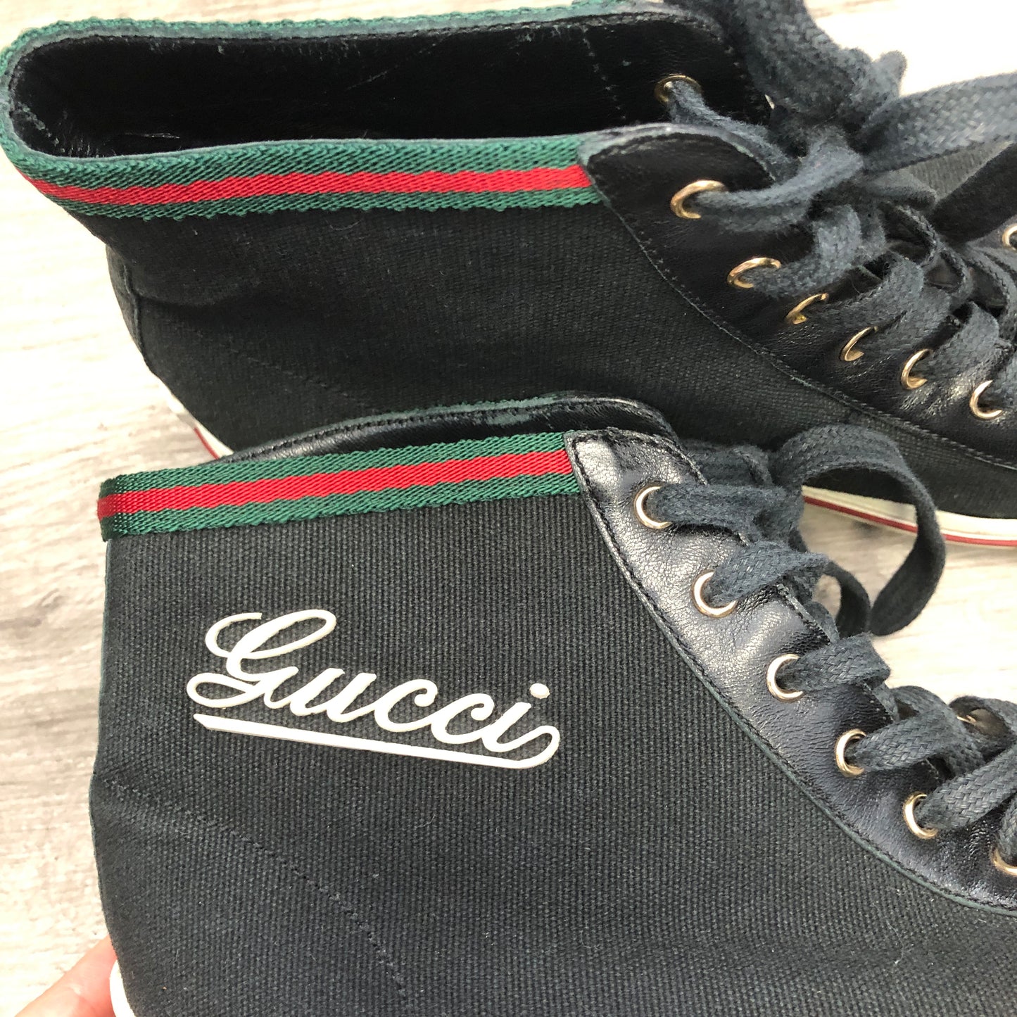 Gucci Women's Canvas High Top Sneakers 36 Black/White