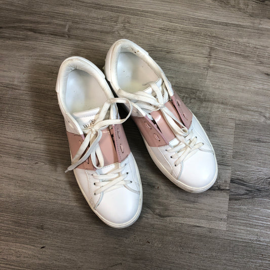 Valentino Rockstud Pink & White Leather Low Top Sneakers Size 37