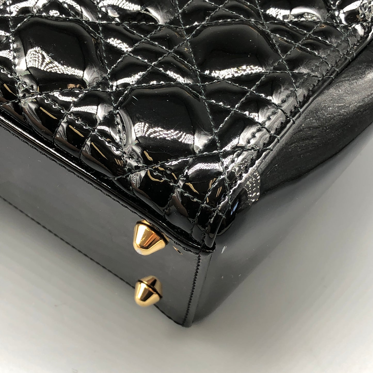 Christian Dior Lady Dior Large Cannage Quilted Patent Leather Handbag Black