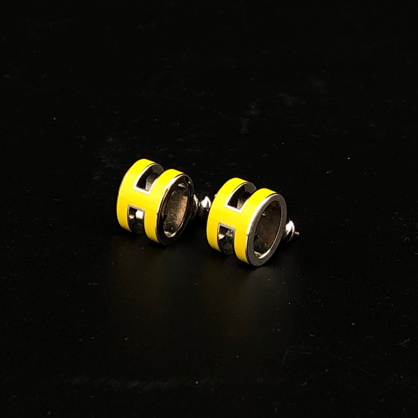 Hermes Yellow Enamel H Stud Earrings