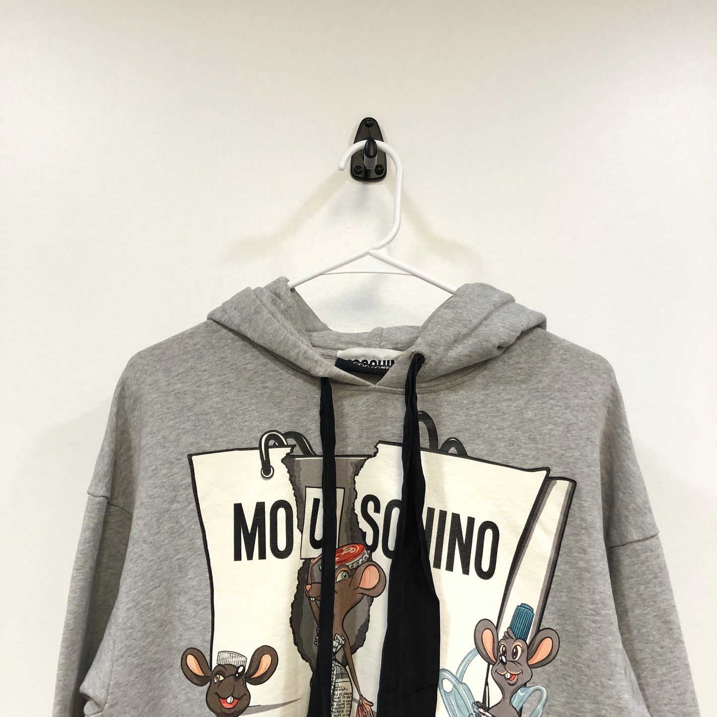 Moschino Grey Cartoon Print Drawstring Hoodie Size USA 2
