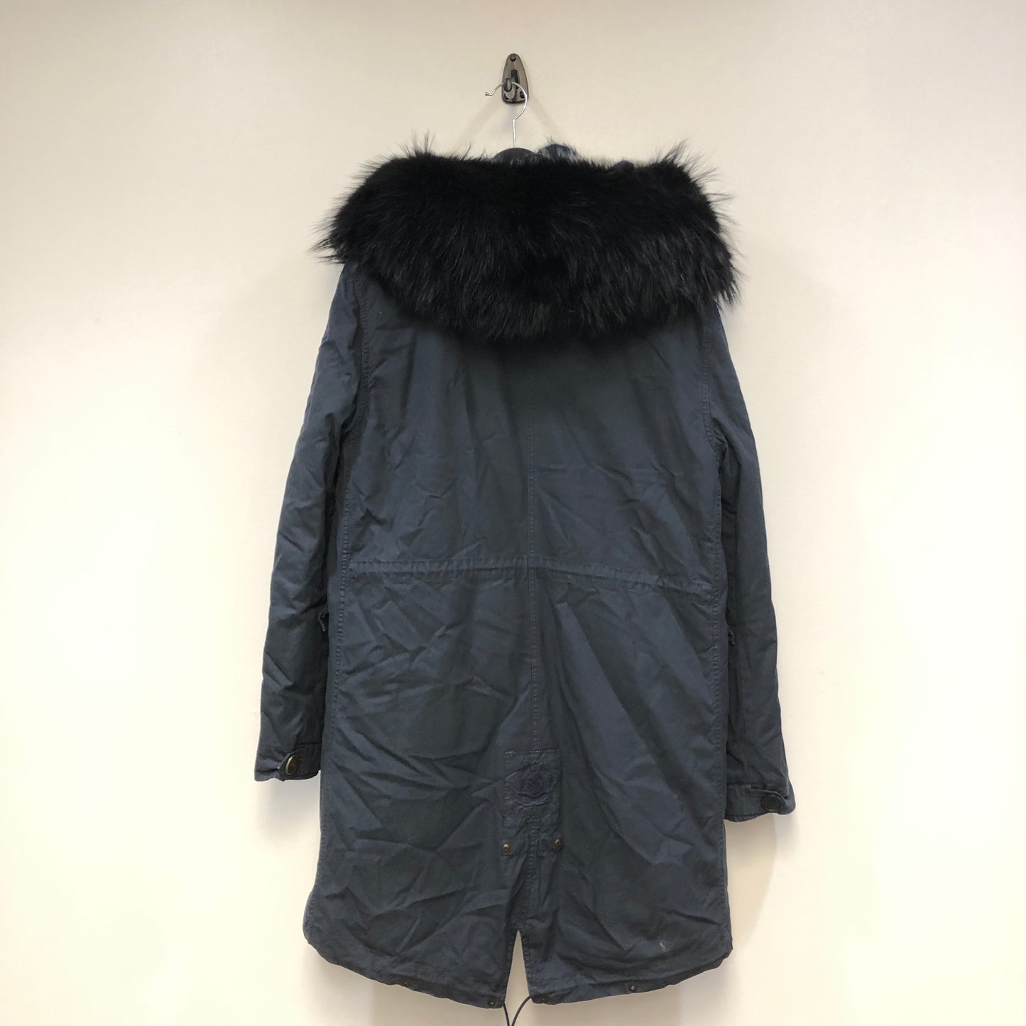Mr & Mrs Navy Blue Fur Hood Parka Coat Size M
