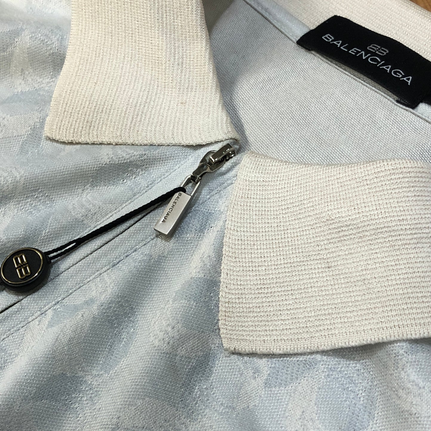 Balenciaga Mist Blue Jacquard Short Sleeve Shirt US Size 6
