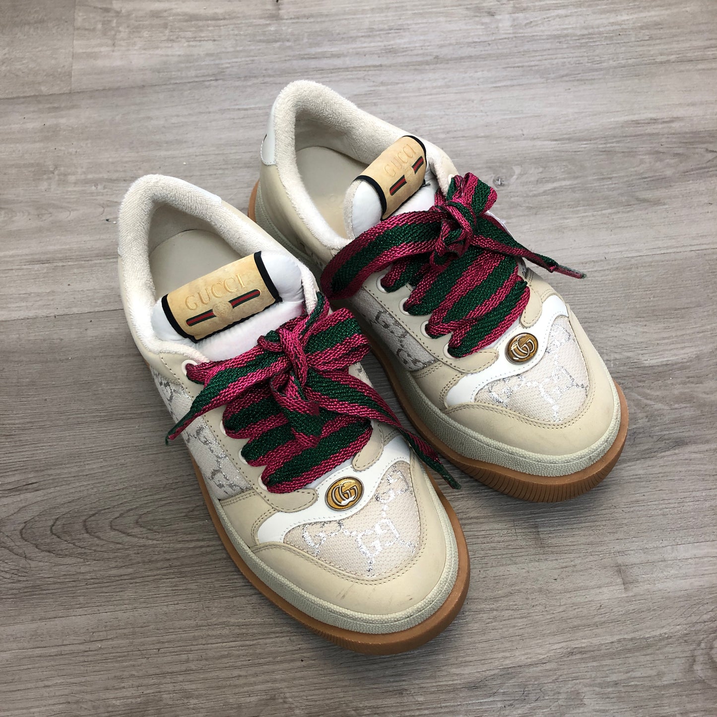 Gucci Women's Screener GG Supreme Canvas Sneaker Shoes 36 White Silver Ivory