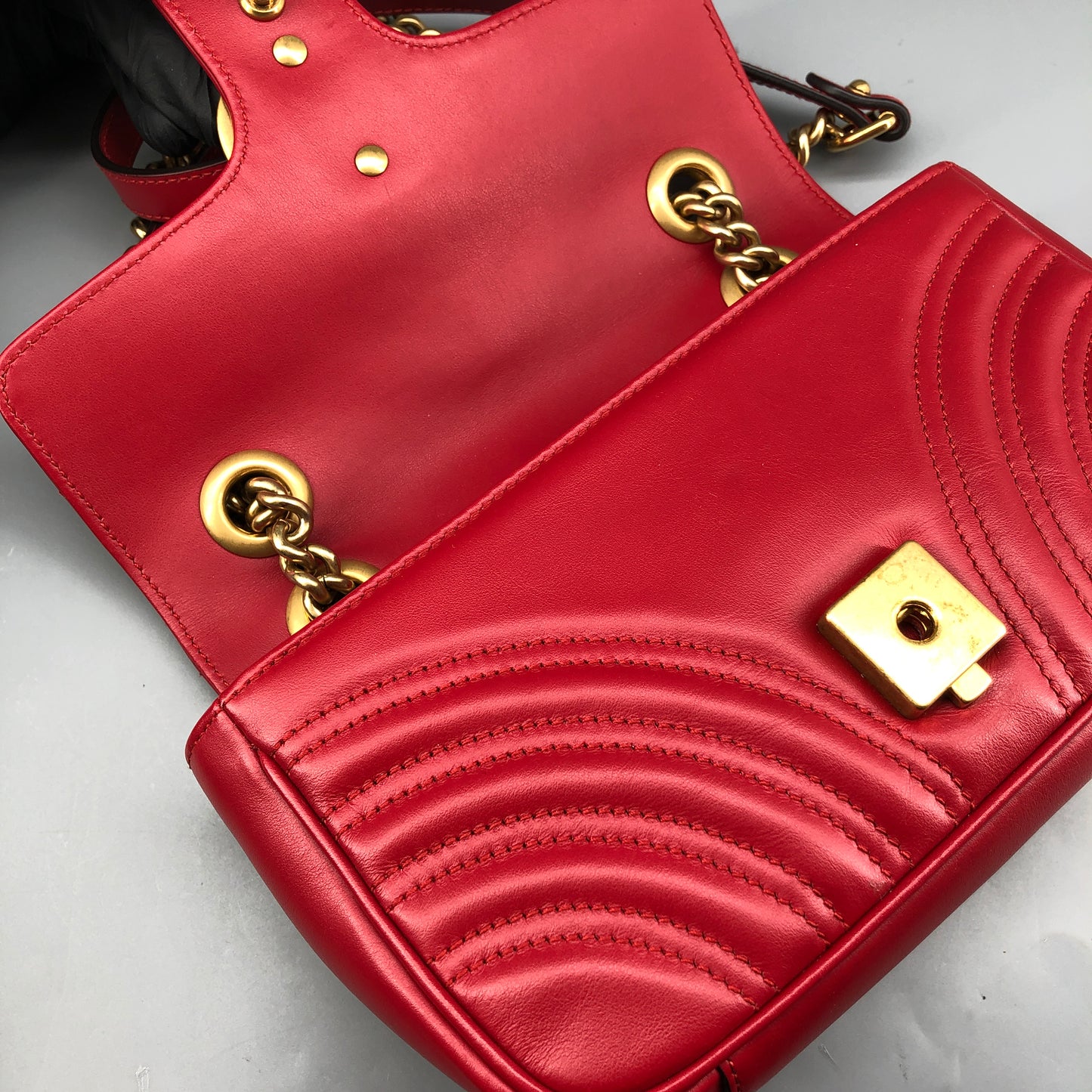Gucci Red Quilted GG Marmont Chain Shoulder Bag