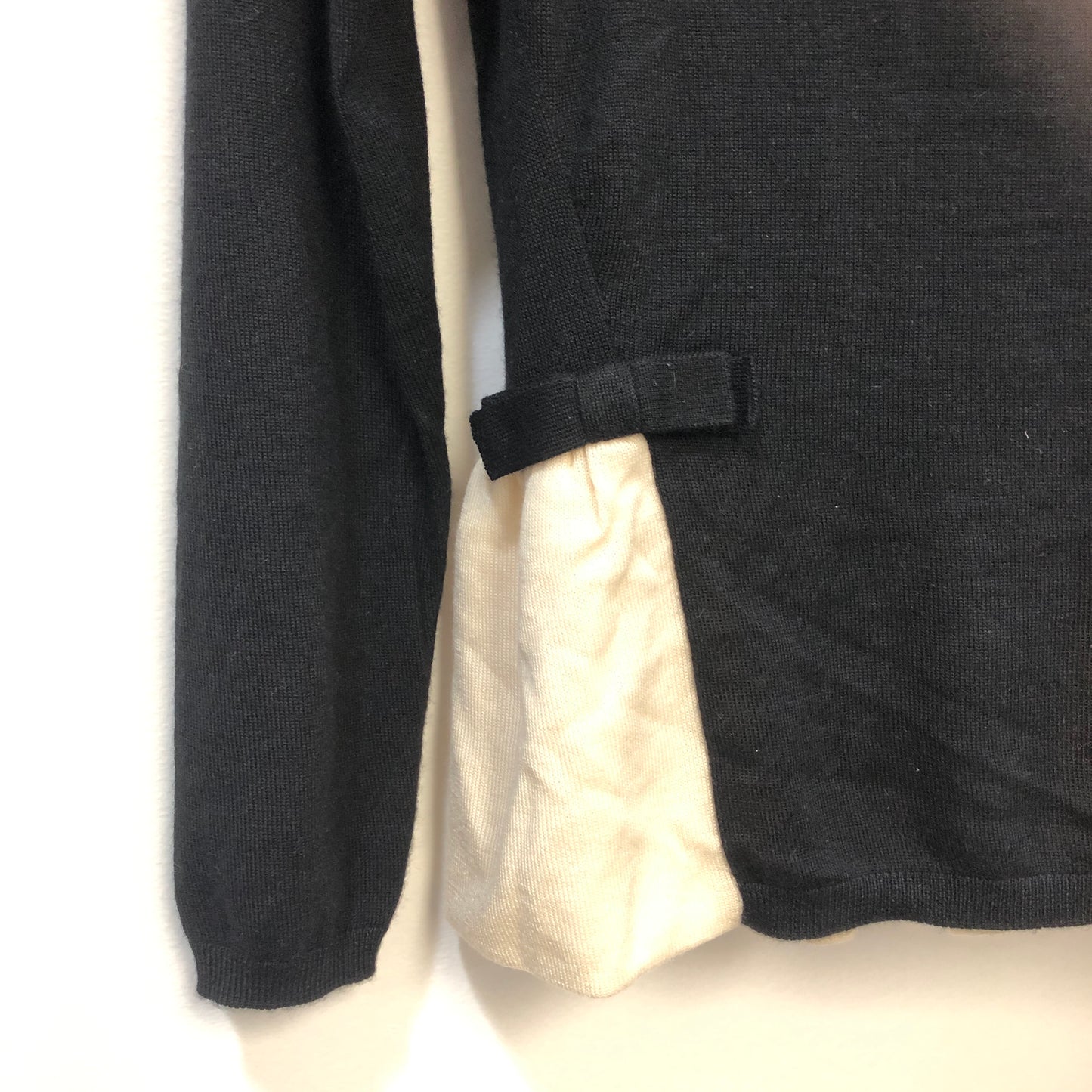 Valentino Black/White Contrast Peplum Long Sleeve Top Size M