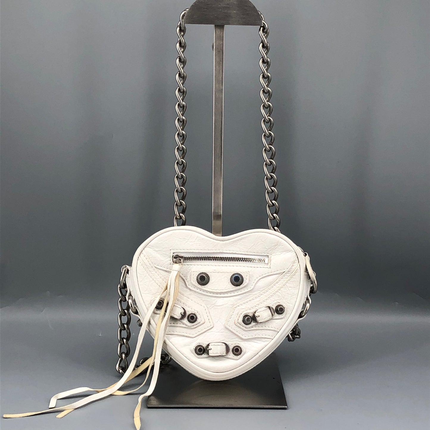 Balenciaga White Heart‑Shape Chain Crossbody Bag
