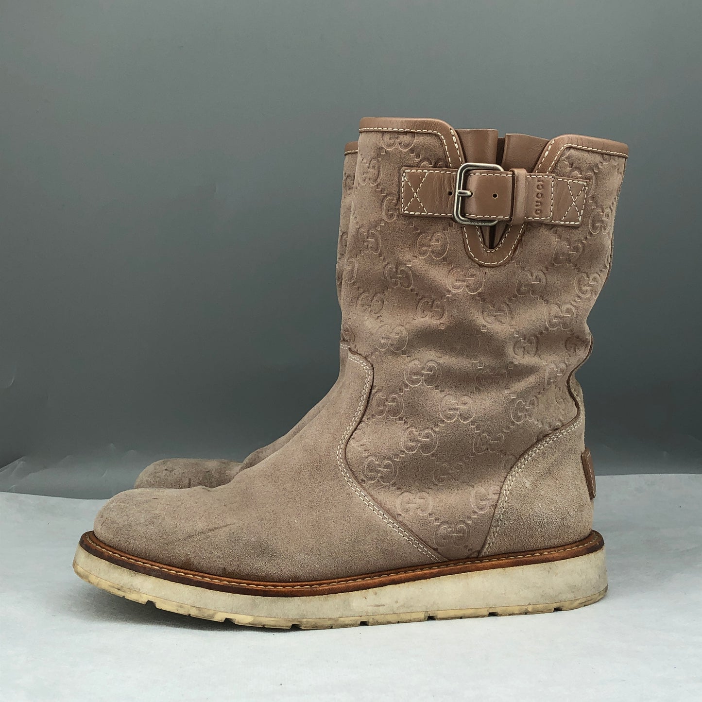 Gucci Taupe Pink Suede Mid-Calf Boots Size 36