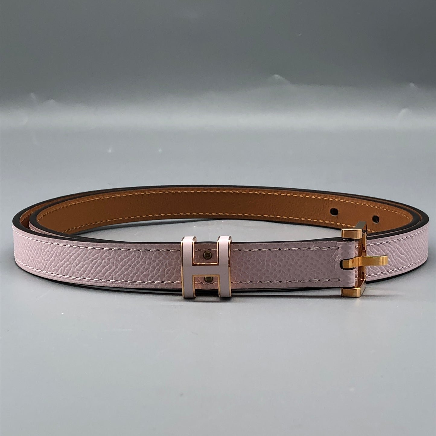 Hermes Mauve-Pink Leather Thin Belt 80cm