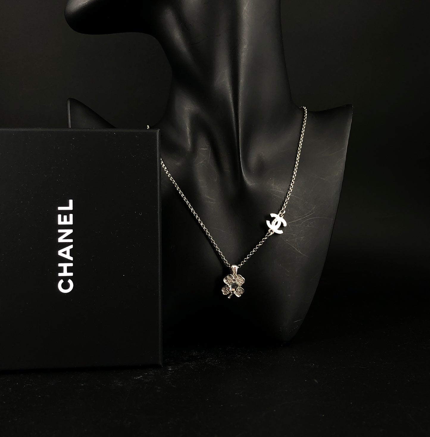 Chanel 2025 CC Crystal Clover Necklace 54cm Silver-Tone