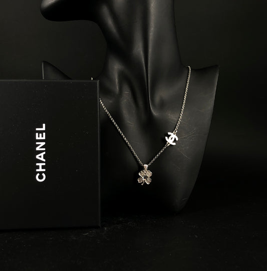 Chanel 2025 CC Crystal Clover Necklace 54cm Silver-Tone