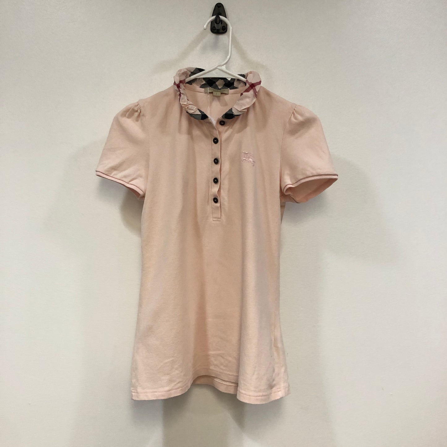 Burberry Vintage Check Collar Horse Embroidery Pique Polo Shirt Size S Pink Black Khaki Color Matching