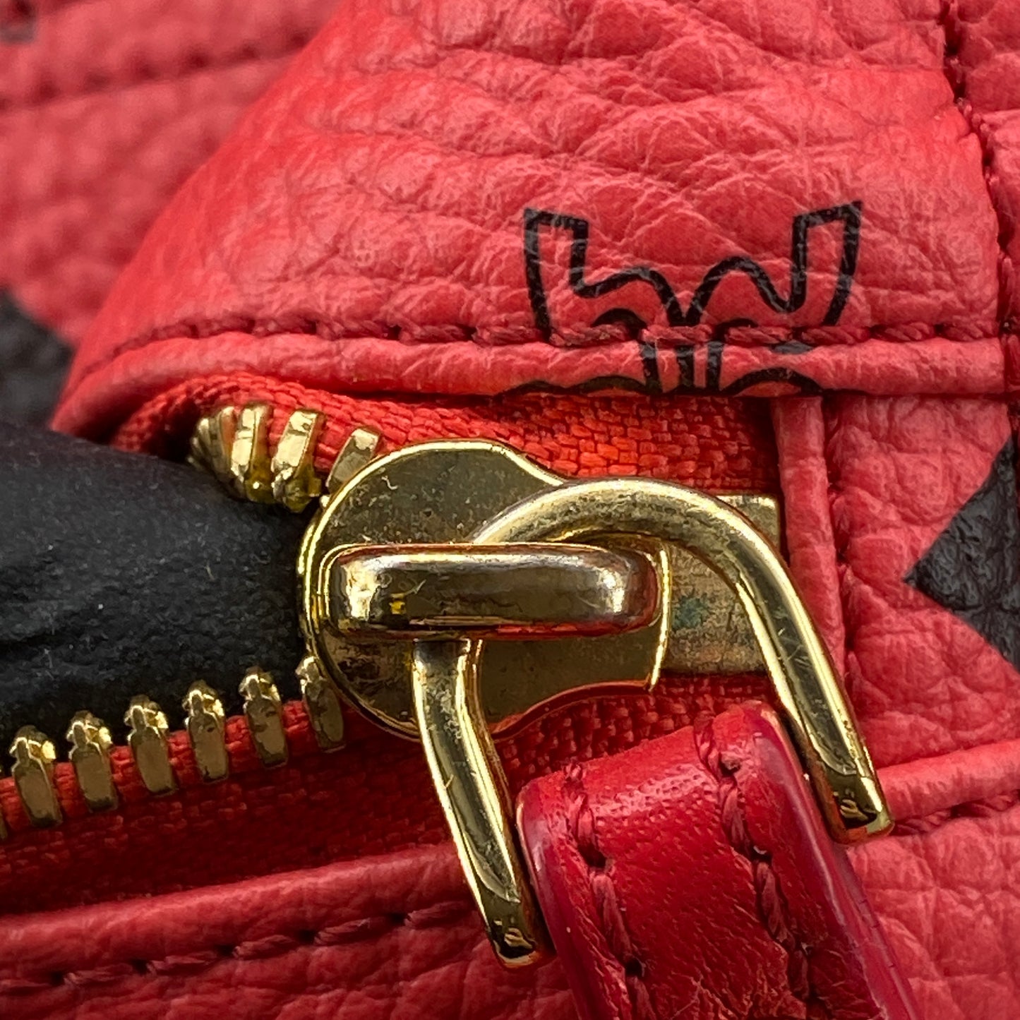 MCM Coral Red Visetos Mini Backpack