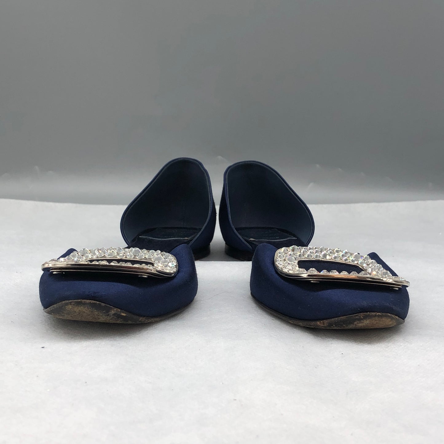 Roger Vivier Dark Blue Satin Crystal Buckle D'Orsay Flats Size 35.5 Women's shoes