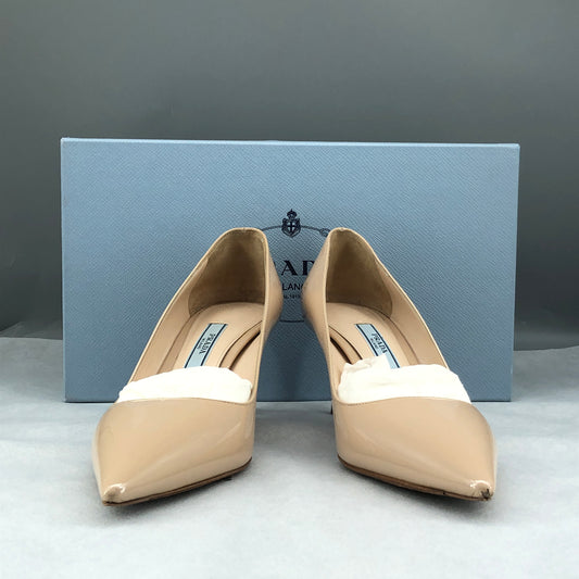 Prada Women's Patent Leather Pointed Toe Stiletto Pumps Beige Size 36