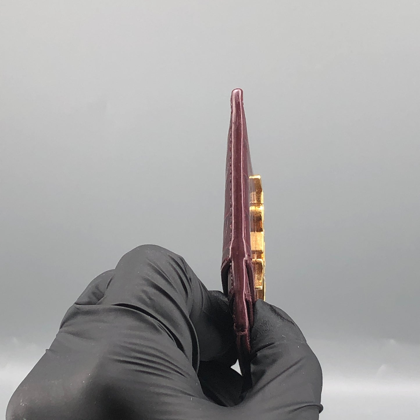Saint Laurent Cassandre Card Holder Dark Red Croc-Embossed