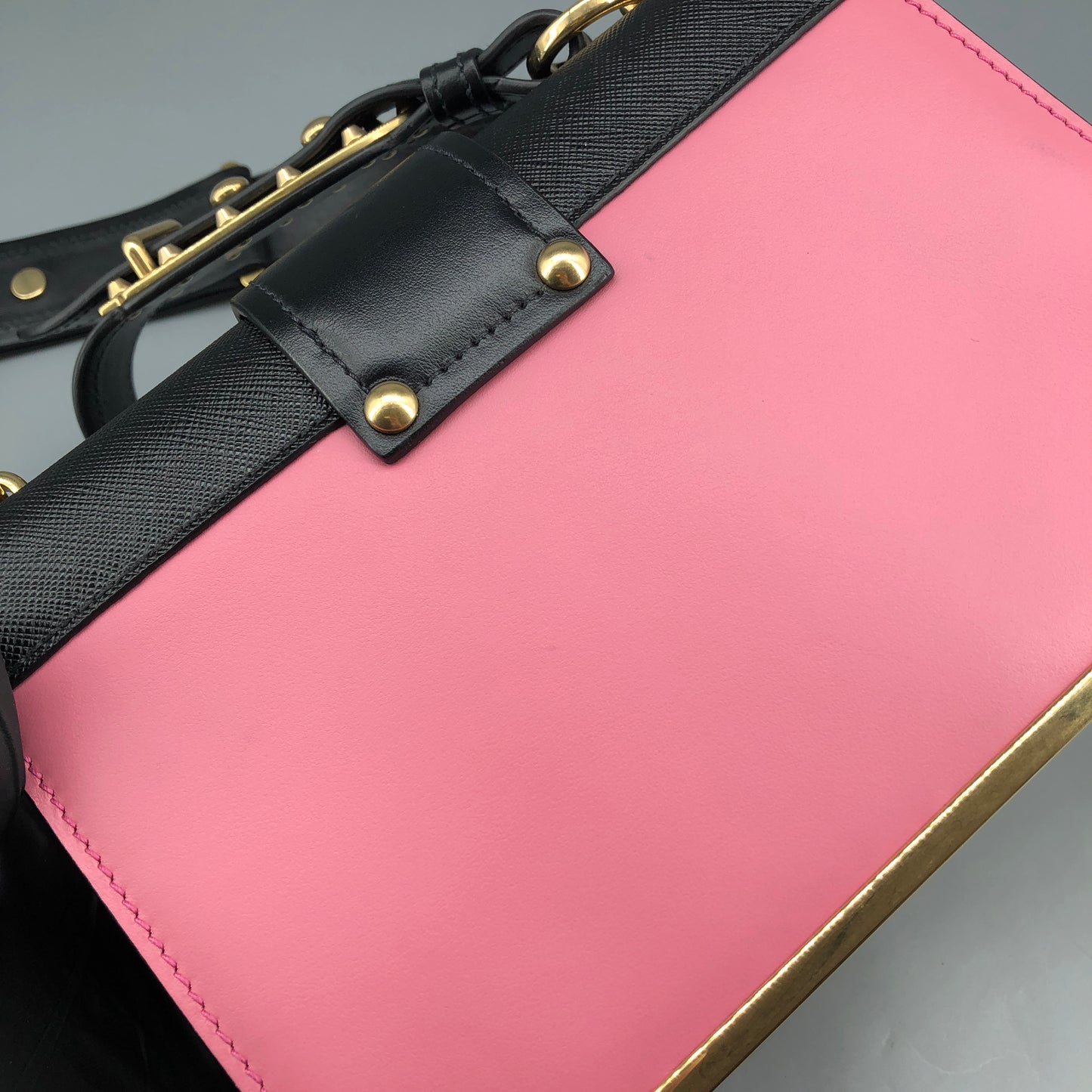 Prada Cahier Studded Leather Crossbody Shoulder Bag Pink Black