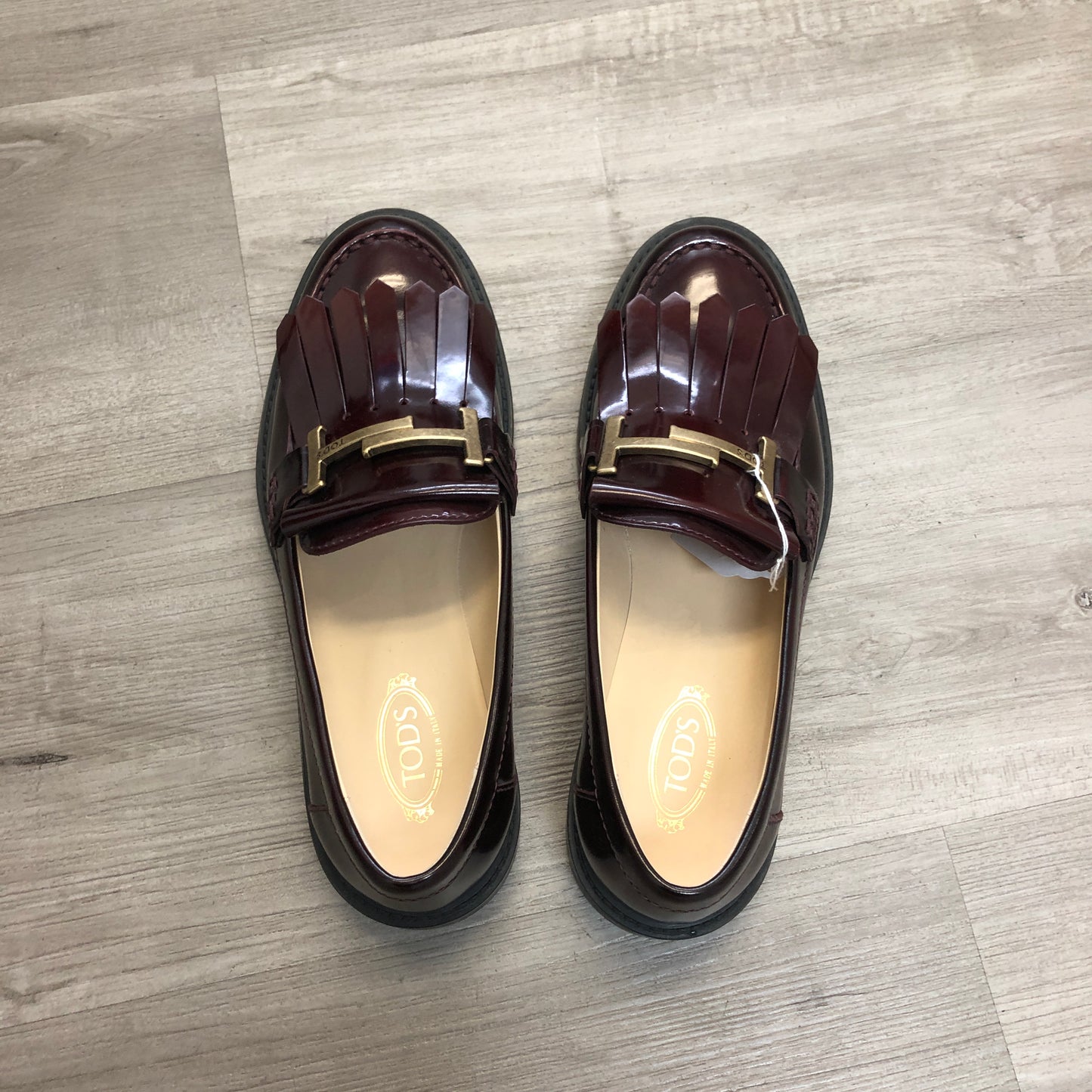 Tod’s Women’s Double T Patent Leather Loafer Shoes 37 Burgundy